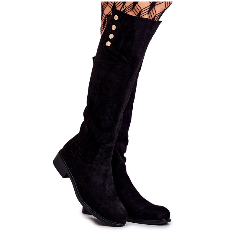 S.Barski Svarta Laura varma mocka stövlar med platt klack