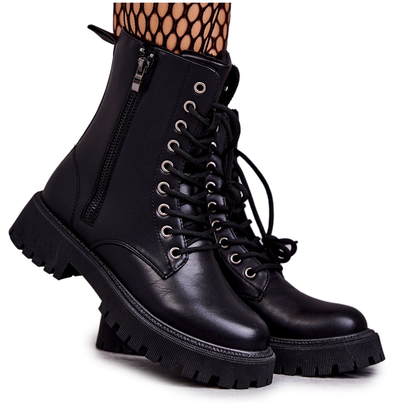 PE1 Läder Warm Boots Workers bundna Black Maria svart