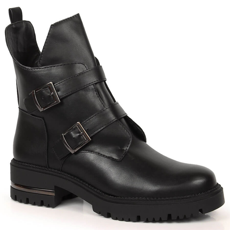 Svarta isolerade damstövlar med spännen Sergio Leone