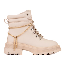 Beige damvandringskängor med Shelovet-kedjor