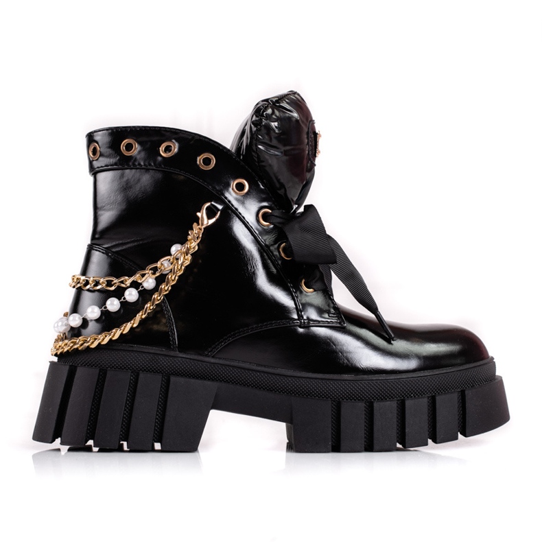 Damlackade stövlar med Shelovet-utsmyckningar svart