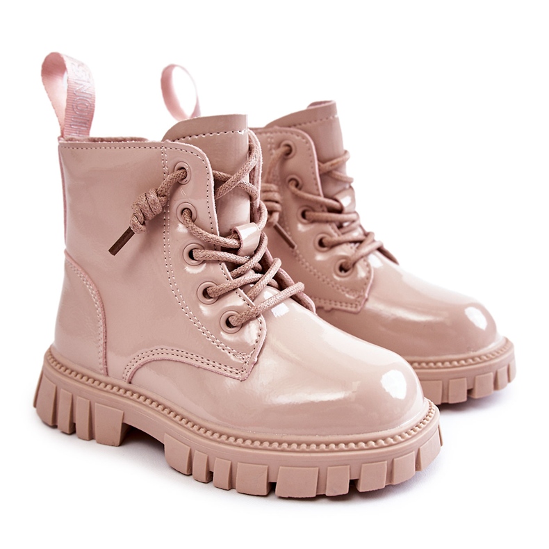Lackade Warm Boots Ljus Beige Heidi