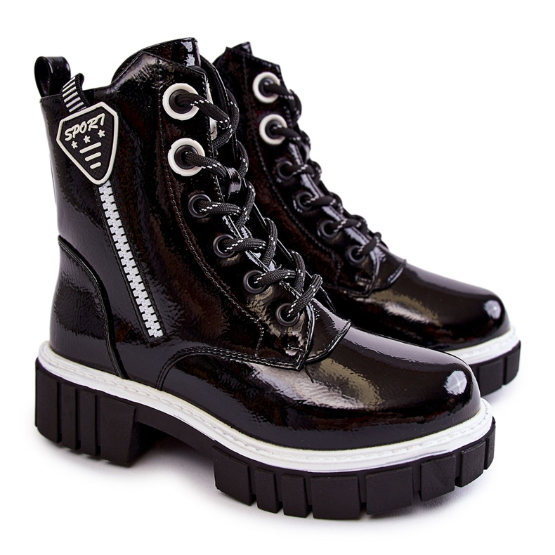 S.Barski Lackade Svarta Varma Stövlar Med Dragkedja Marcella