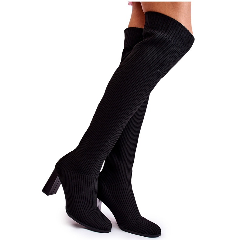 PS1 Ribbade klassiska högklackade stövlar Svart Laossi QT58P