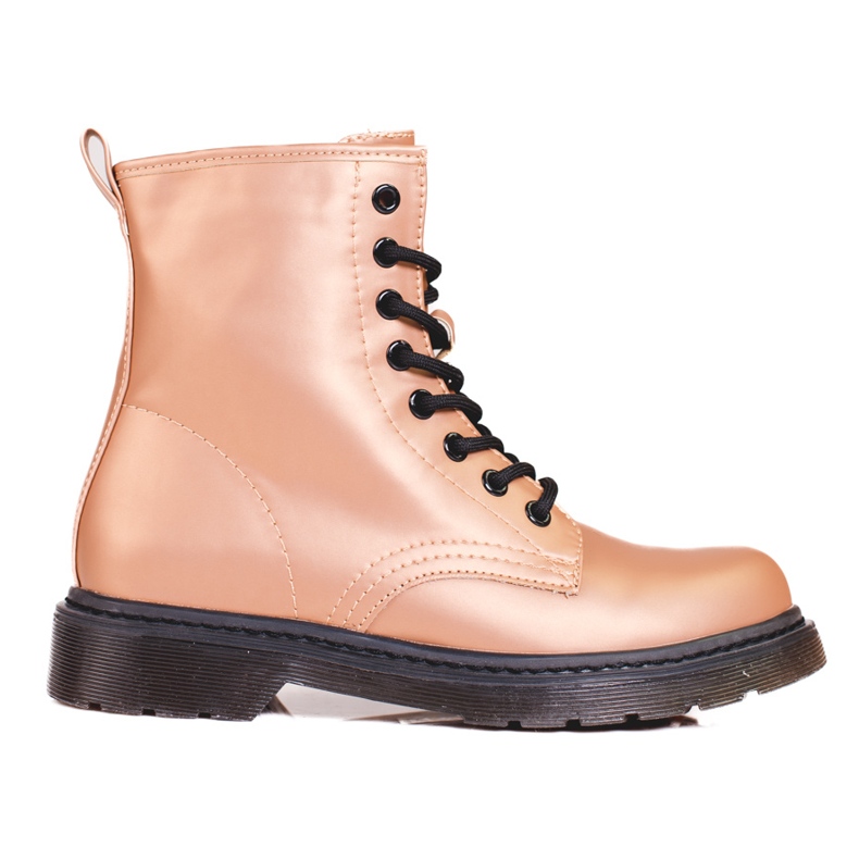 Shelovet guldsnörade damstövlar med metallglans brun