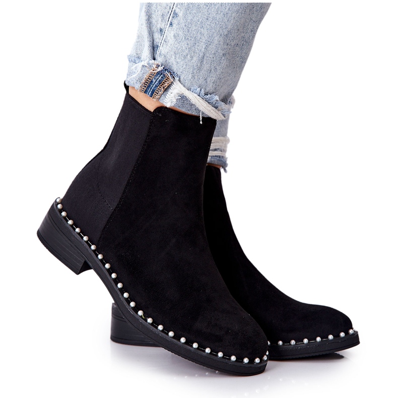 PG1 Mocka Booties Chelsea Boots With Pearls Black Jilanna 8335 BLK svart