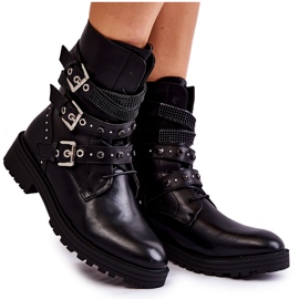 PG1 Kvinnors varma stövlar med remsor Vanligt svart Lambert