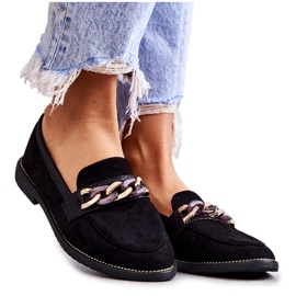 FB2 Loafers i mocka för kvinnor med kedja, svarta naglar