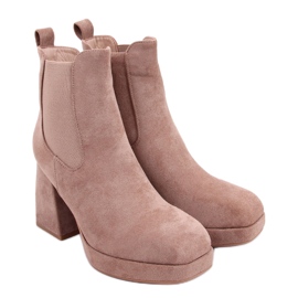 BM Ciara Khaki stövlar med bred klack beige