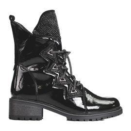 Patenterade damstövlar med Shelovet-kristaller svart