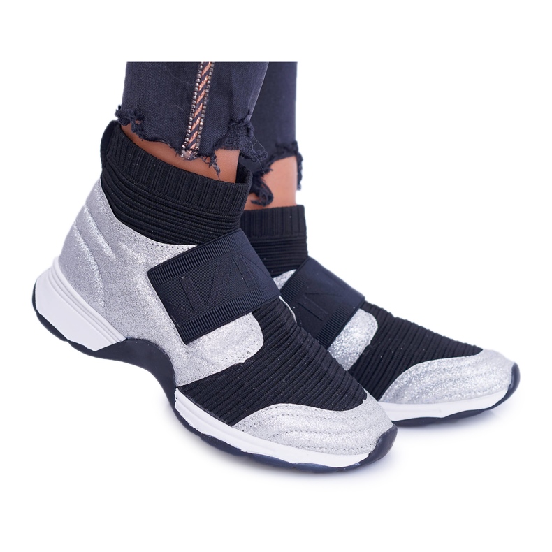 Damsportskor Lu Boo med strumpa Silver Glitter Phantom HT9022 svart silver-