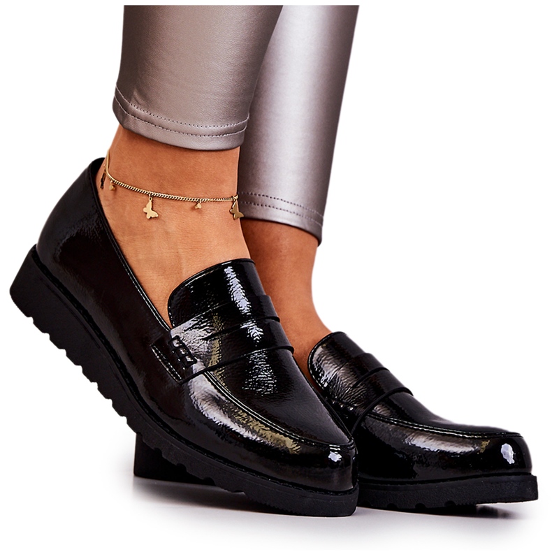La.Fi Black Patent Wedge Mockasiner svart