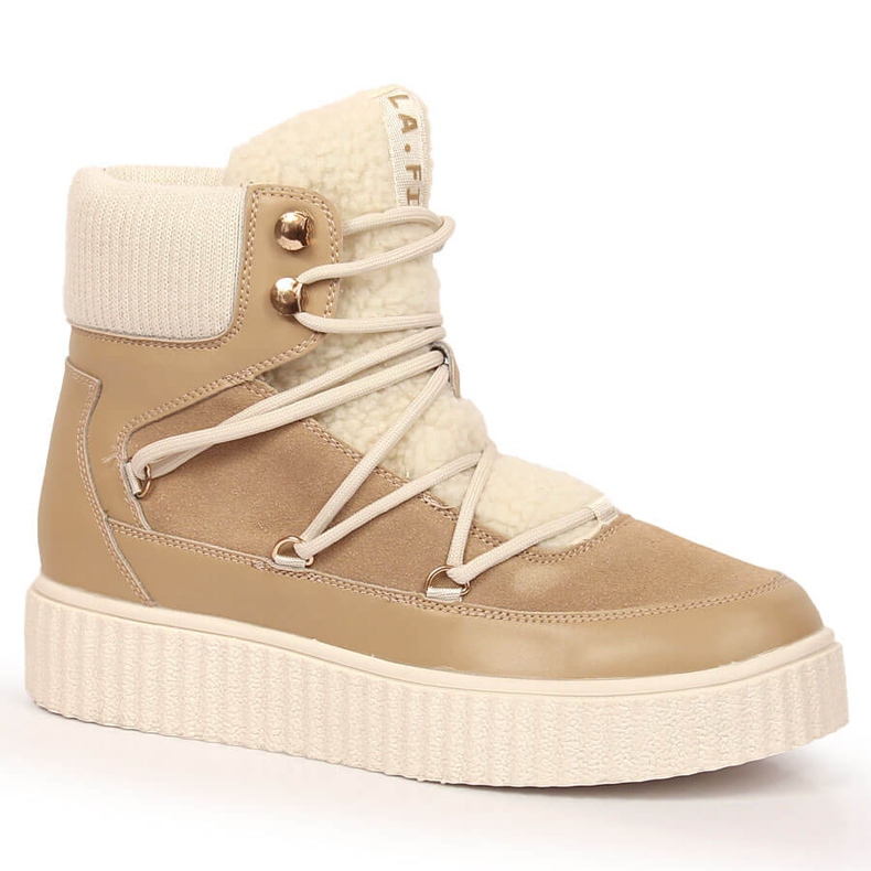 Snörstövlar i läder på en beige Laura La.Fi-plattform