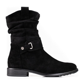 W. Potocki Svarta damstövlar med en skrynklig ovandel Potocki