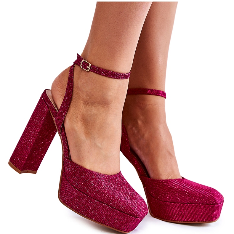 Damsandaler Glitter på en klack Mörkrosa Rosel