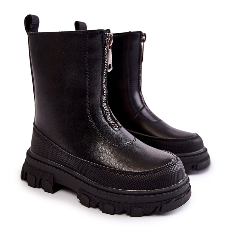 FR1 Fashionabla höga läderstövlar med svart Daffy-dragkedja