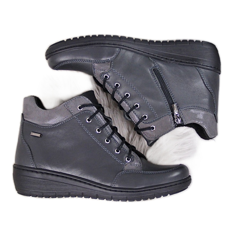 Skinnstövlar, varm kilklack grå Helios 524