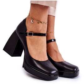 PA2 Läderpumpar på tjocka klackar Svart Tina