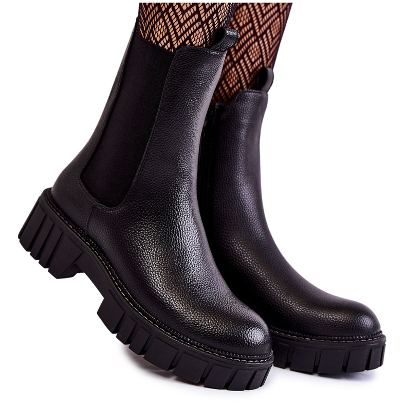 Sergio Leone Kvinnors stövlar i läder på den svarta Bente-plattformen