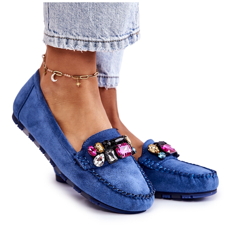 PS1 Loafers i mocka för kvinnor med blå Janetta-prydnader