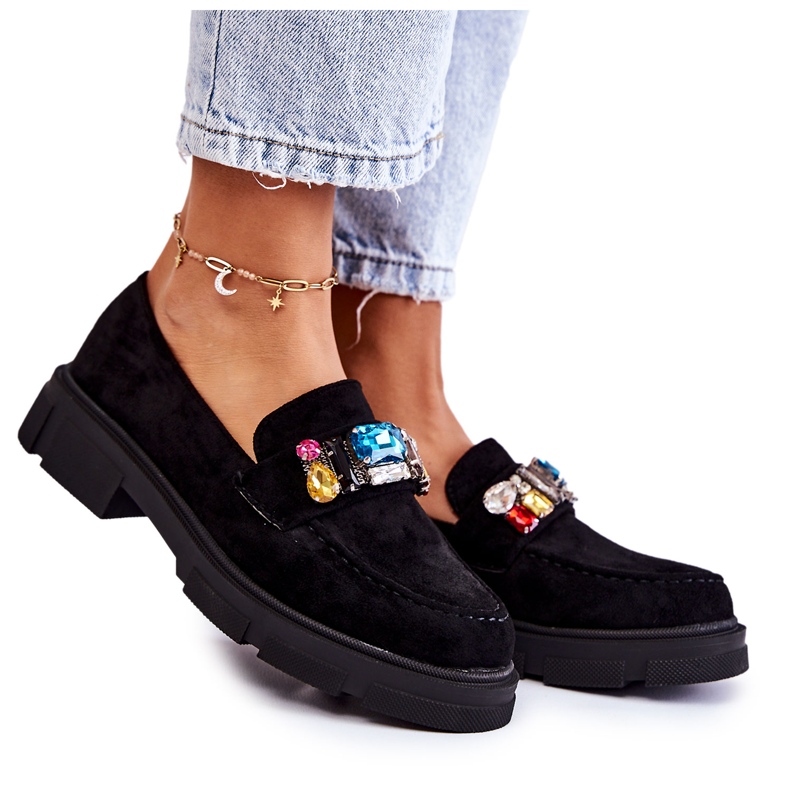 PS1 Loafers i mocka för kvinnor med dekoration Svart Karlott