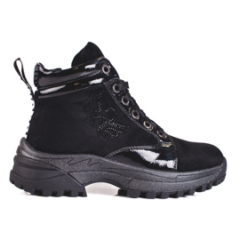 Svarta tjejstövlar med tjock sula