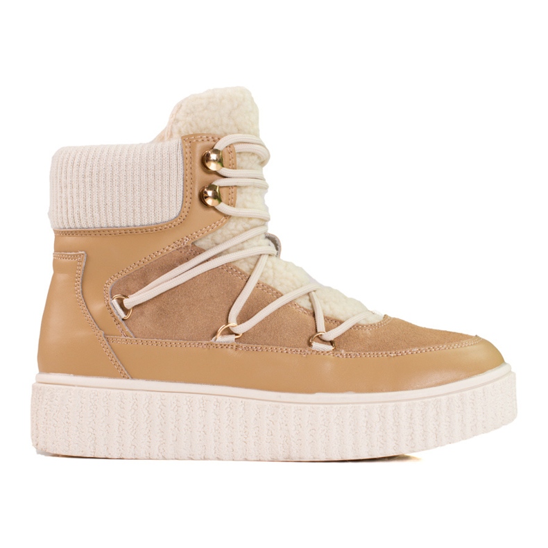 Kvinnors beige läder snöstövlar Shelovet på plattformen brun