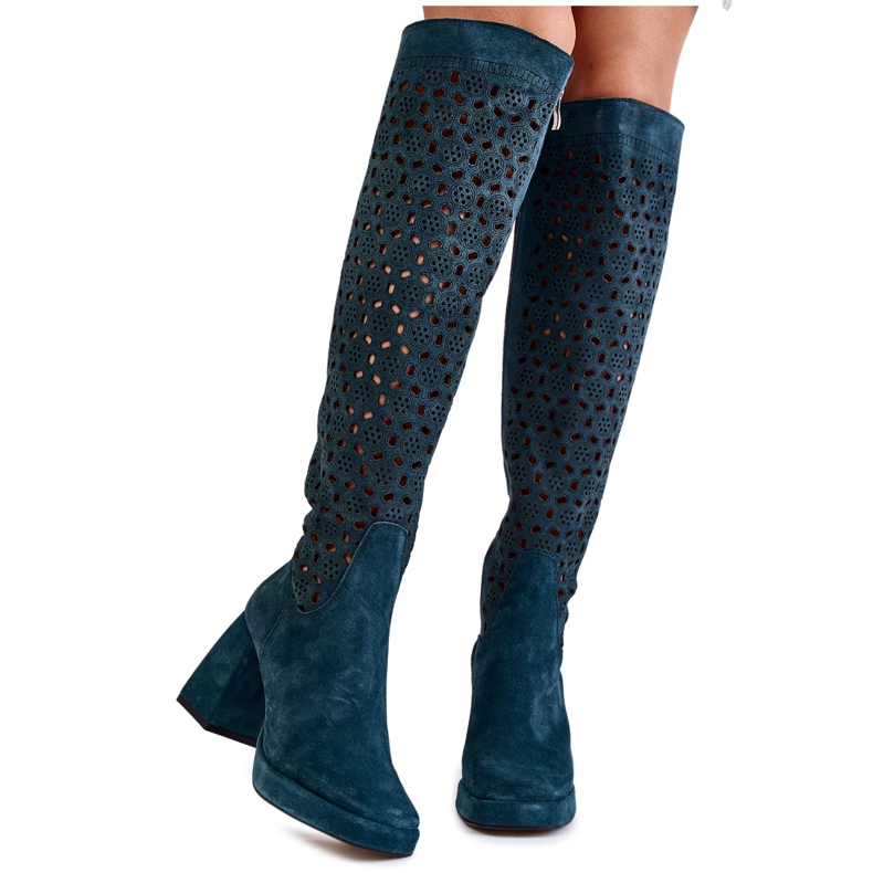 PA2 Genombrutna Mockastövlar På Höga Klackar Gröna Castres mångfärgad