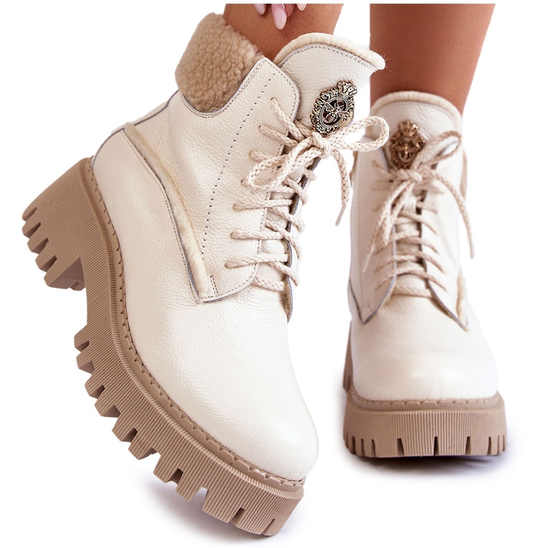 PL5 Läder Trappers Boots för kvinnor Ljus beige Vergo