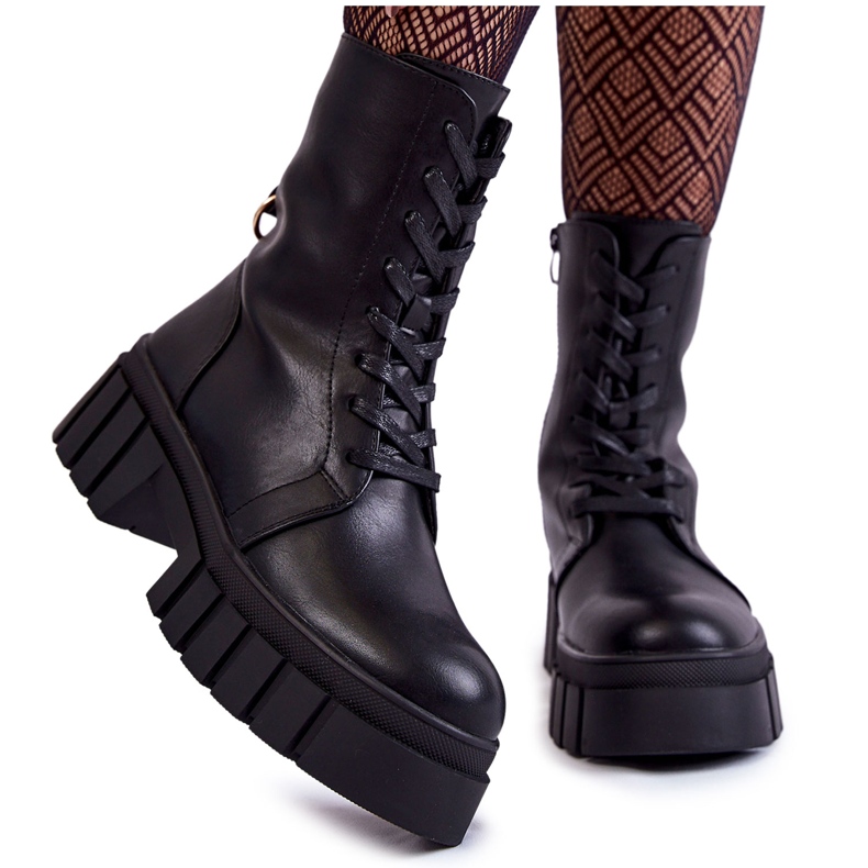 Sergio Leone Lädervarma stövlar på den svarta Telisa-plattformen