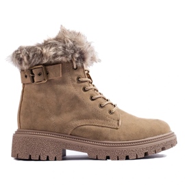 Kvinnors vandringskängor med päls beige