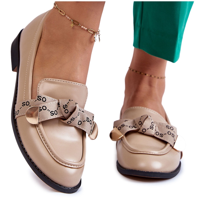 WS1 Kvinnors läder loafers med beige Dayes rosett