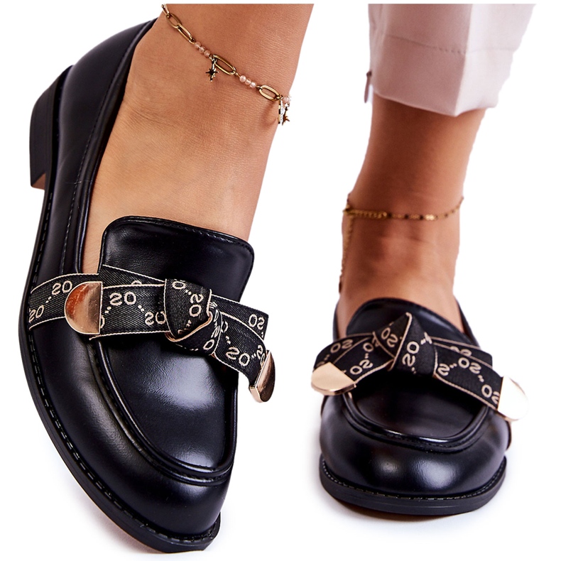 WS1 Kvinnors läder loafers med en svart Dayes rosett