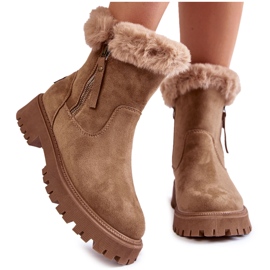 Vinceza Beige Rezan Mockastövlar Med Päls Med Dragkedja