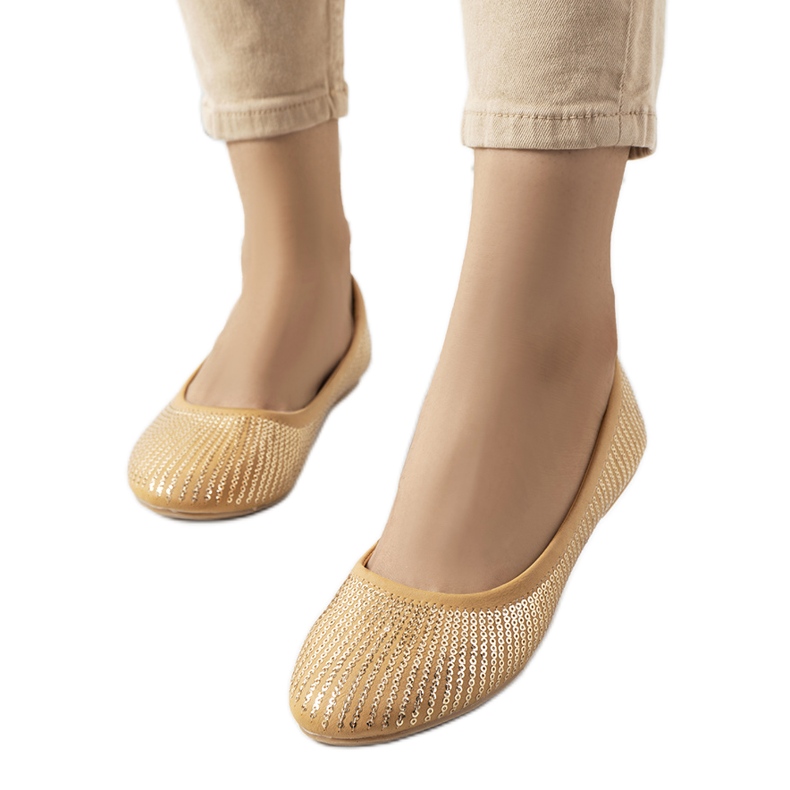 PA1 Hirane bruna ballerina med paljetter beige gyllene