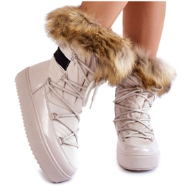 Beige Shannon Snöskor med snörning för kvinnor med päls