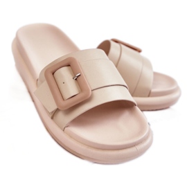 PA1 Lädertofflor för kvinnor med spänne Beige Devia