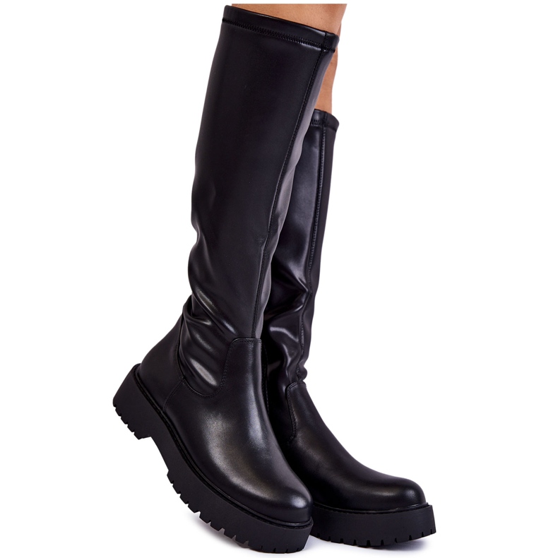 Sergio Leone Skinnstövlar för kvinnor på den svarta Aretha-plattformen