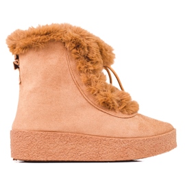 Kvinnors snökängor på shelovet-plattformen brun