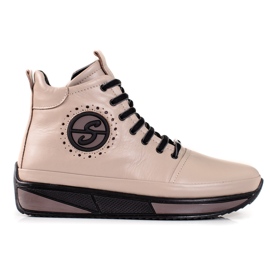 Damsneakers på Shelovet-plattformen gjorda av naturligt läder beige