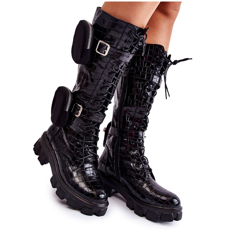 Joia Damskor Stövlar med handväskor Svart djurmönster Militär