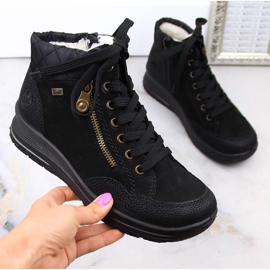 Svarta Rieker L7701-00 vattentäta läder isolerade stövlar för kvinnor