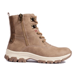 Snörstövlar för kvinnor med dekorativ dragkedja brun