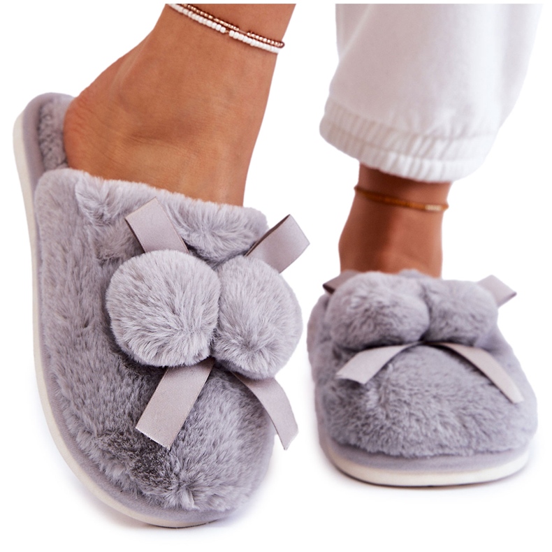 BM Grå Castello-pälstofflor för kvinnor med pumps