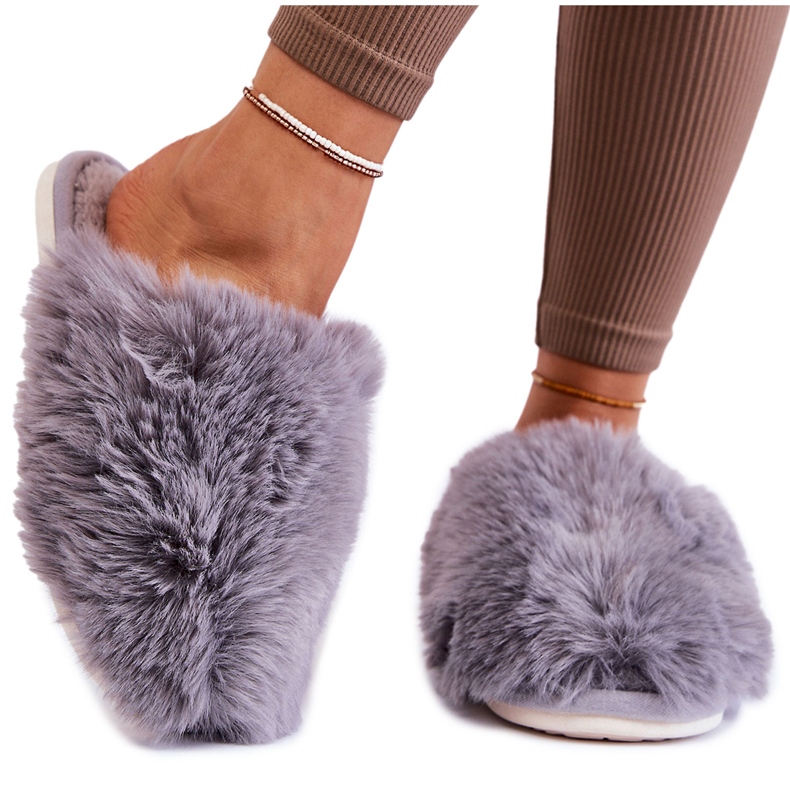 BM Grå sherylpälstofflor för kvinnor