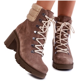 Kvinnors mocka snörstövlar på en klack Brun Fenya