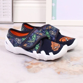 Pojktofflor med kardborre marinblå Befado 273Y345 granat