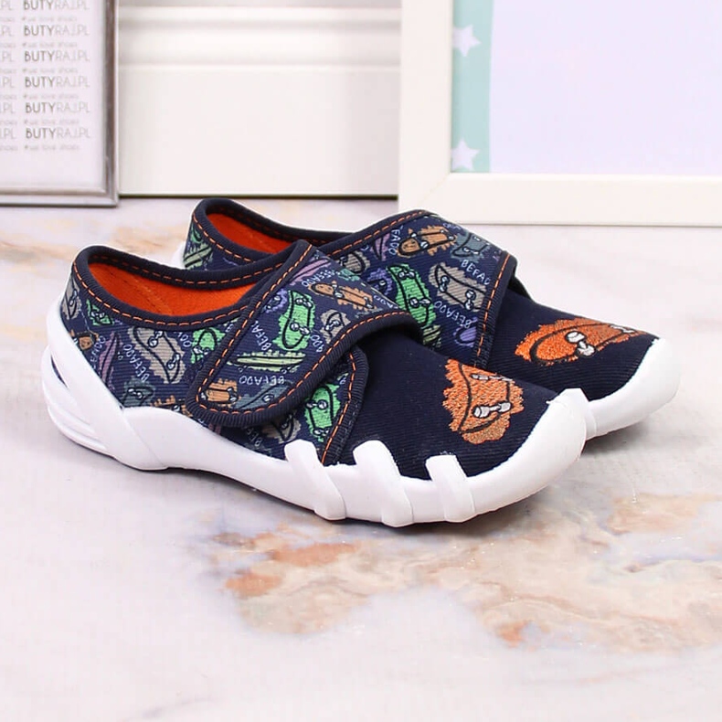 Pojktofflor med kardborre marinblå Befado 273Y345 granat