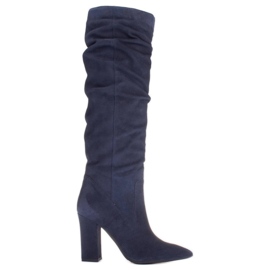 Marco Shoes Höga, skrynkliga, marinblå stövlar av naturlig mocka