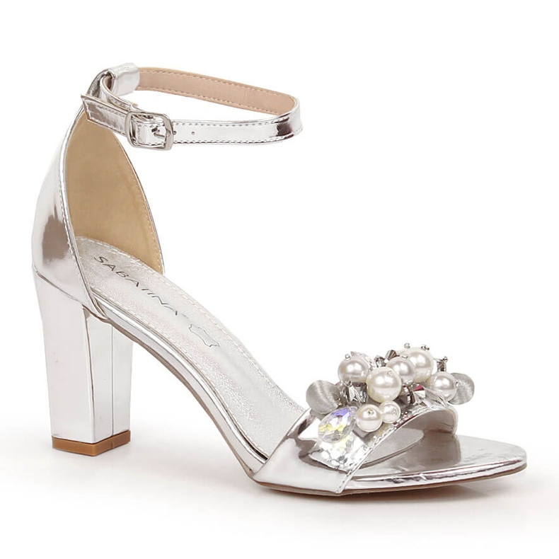 Spegelsandaler för damer med silverpärlor Sabatina B185-2 silver-